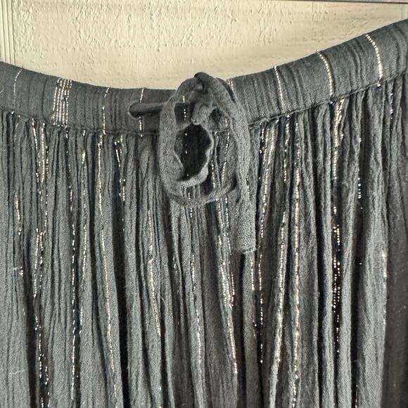 Vintage Boho Celestial Goth Long Skirt XL Black Gold Metallic Tinsel Cottage - Picture 5 of 12